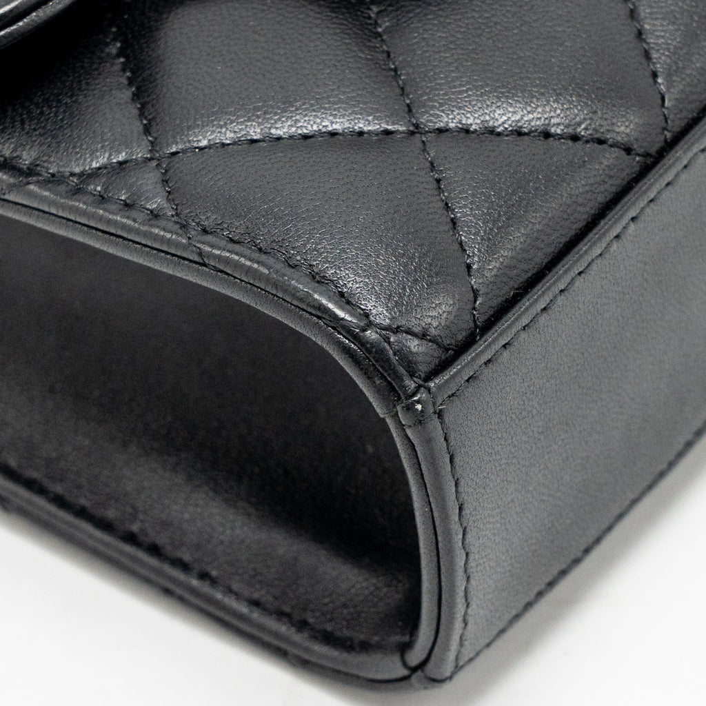 Chanel Top Handle Mini Flap Clutch with Chain Black Lambskin LGHW