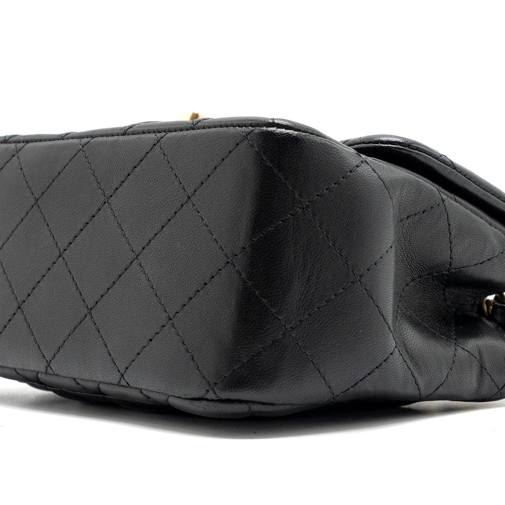 CHANEL CLASSIC MINI SQUARE FLAP BAG LAMBSKIN BLACK BRUSHED GHW