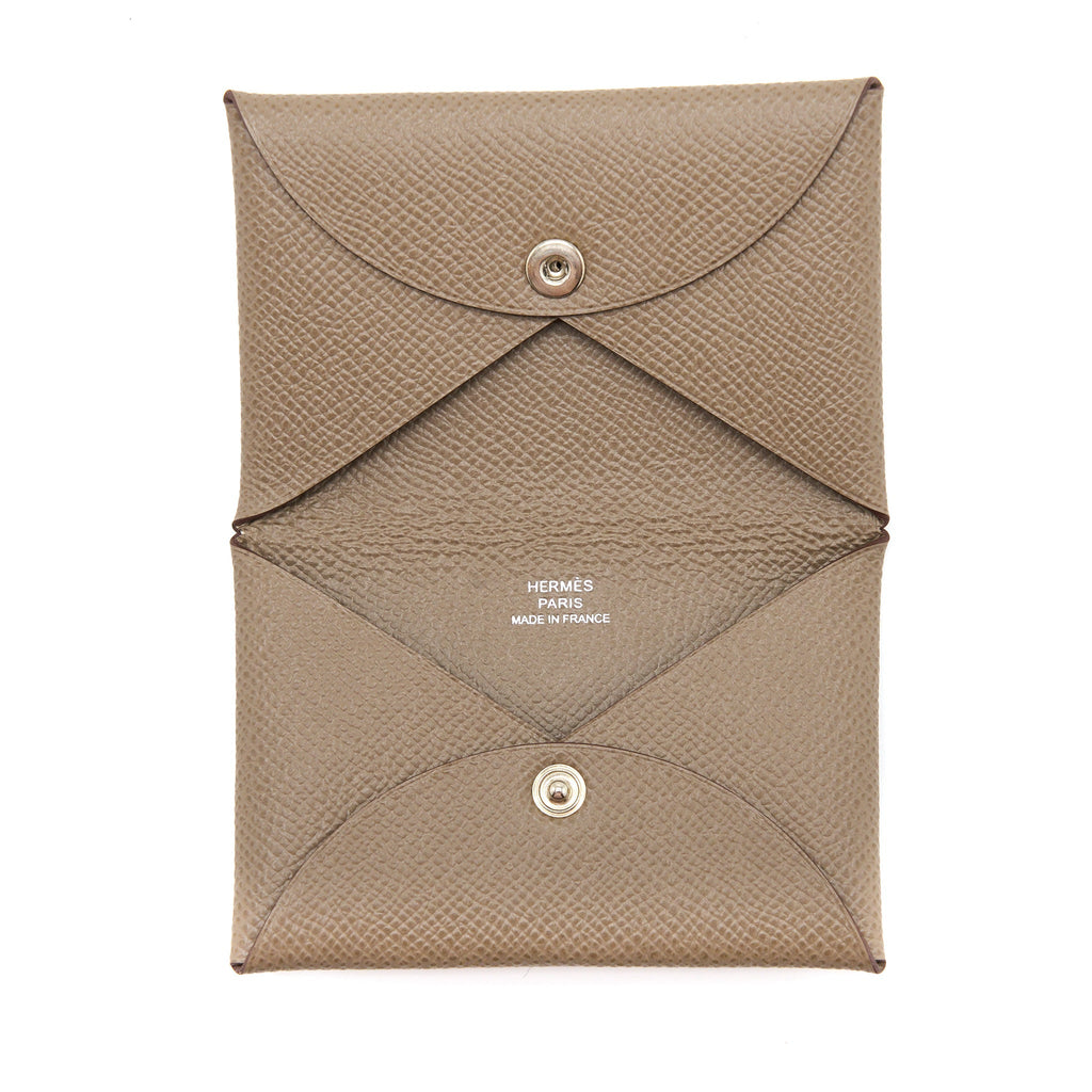 Hermes Calvi Card Holder Epsom Etoupe SHW