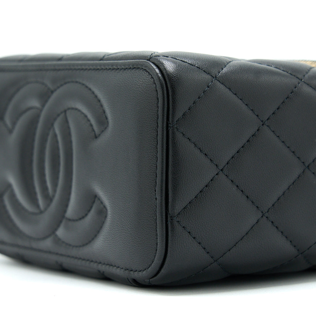 CHANEL PEARL CRUSH LONG VANITY WITH CHAIN LAMBSKIN BLACK GHW
