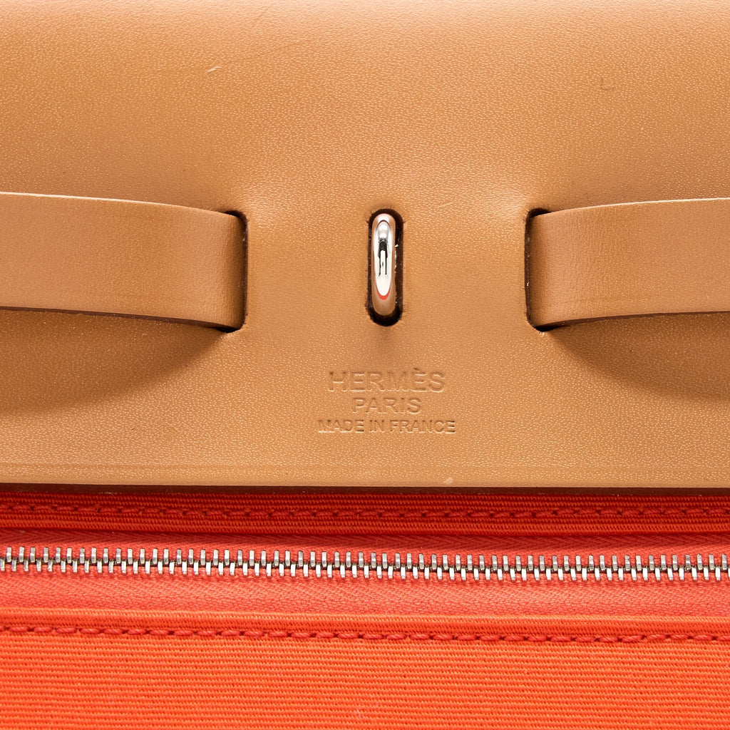 HERMES HERBAG ZIP 39 LEATHER/CANVAS ORANGE SHW