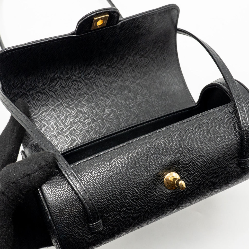 Chanel Small Preppy Bowling Bag Caviar Black GHW (Microchip)
