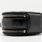 CHANEL 22B TOP HANDLE MINI ROUND VANITY CASE WITH CHAIN SHINY LAMBSKIN BLACK LGHW (MICROCHIP)