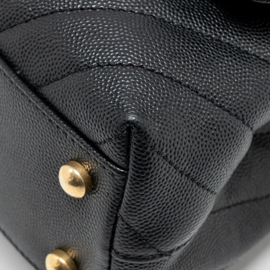 CHANEL SMALL COCO HANDLE WITH LIZARD EMBOSSED HANDLE CHEVRON CAVIAR BLACK GHW