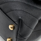 CHANEL SMALL COCO HANDLE WITH LIZARD EMBOSSED HANDLE CHEVRON CAVIAR BLACK GHW