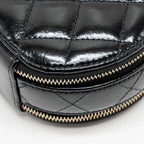 CHANEL 22B TOP HANDLE MINI ROUND VANITY CASE WITH CHAIN SHINY LAMBSKIN BLACK LGHW (MICROCHIP)
