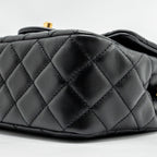 CHANEL PEARL CRUSH MINI SQUARE  FLAP BAG LAMBSKIN BLACK GHW (MICROCHIP)