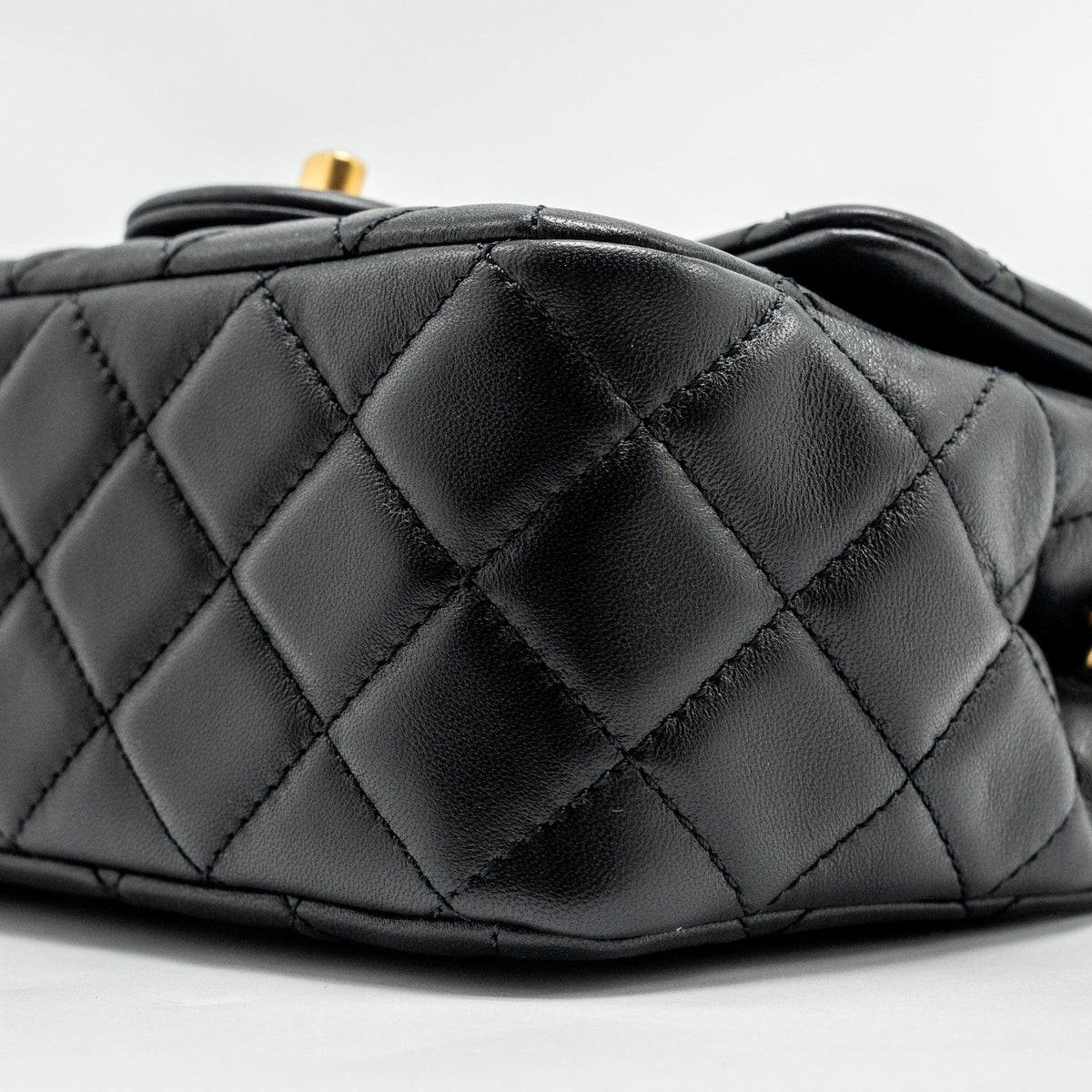 CHANEL PEARL CRUSH MINI SQUARE  FLAP BAG LAMBSKIN BLACK GHW (MICROCHIP)