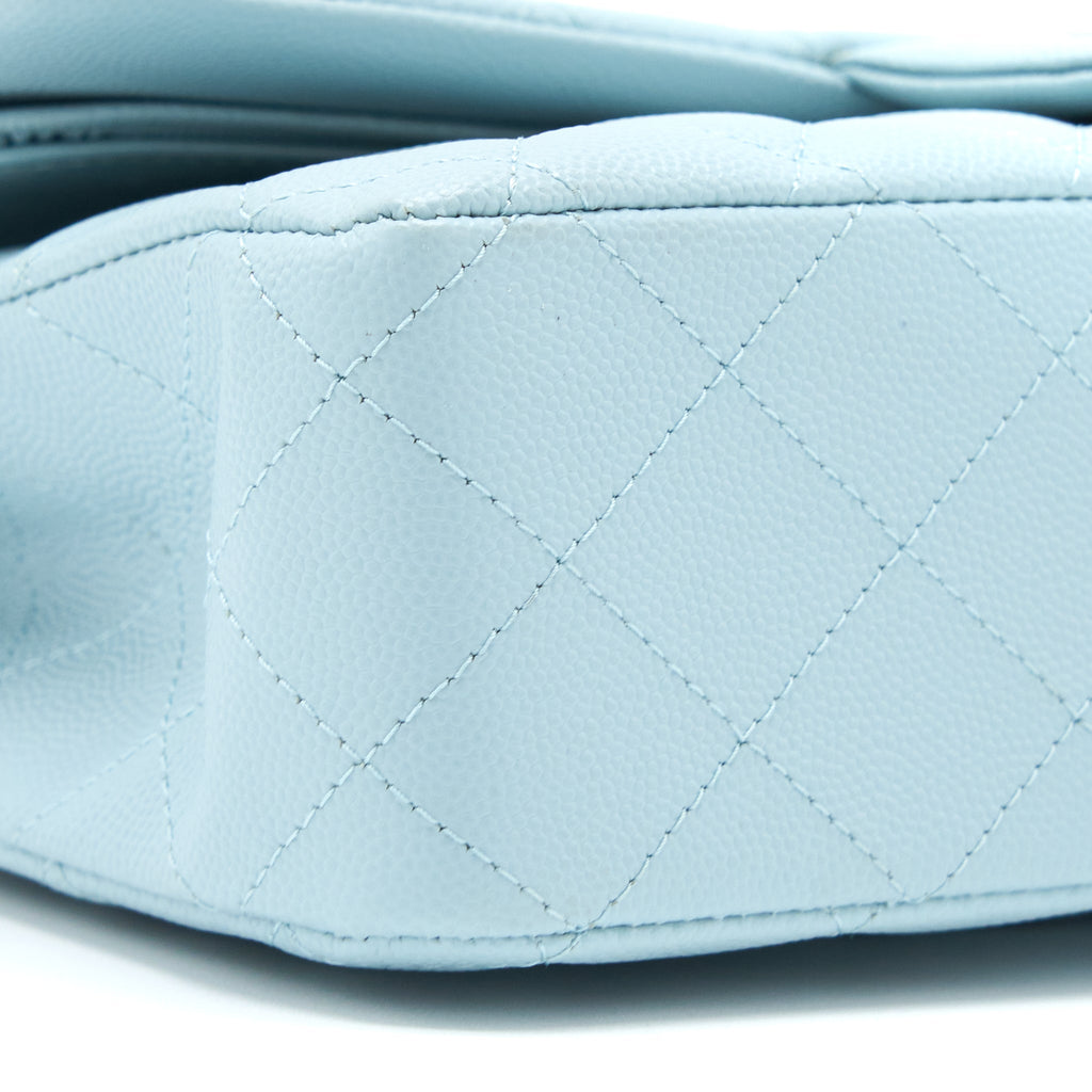 CHANEL MEDIUM CLASSIC DOUBLE FLAP BAG CAVIAR LIGHT BLUE LGHW (MICROCHIP)