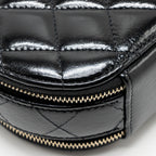 CHANEL 22B TOP HANDLE MINI ROUND VANITY CASE WITH CHAIN SHINY LAMBSKIN BLACK LGHW (MICROCHIP)