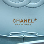 CHANEL MEDIUM CLASSIC DOUBLE FLAP BAG CAVIAR LIGHT BLUE LGHW (MICROCHIP)