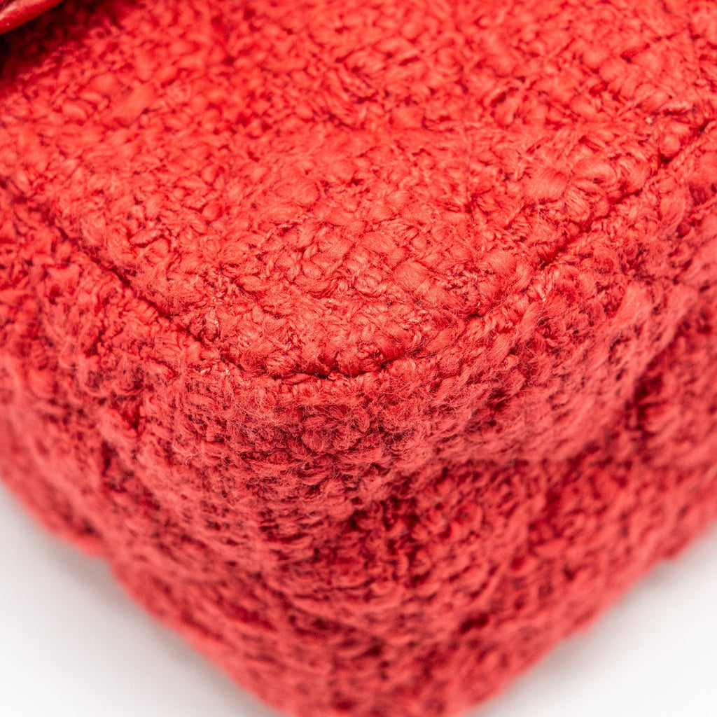 CHANEL MINI RECTANGULAR FLAP BAG TWEED RED LGHW (MICROCHIP)