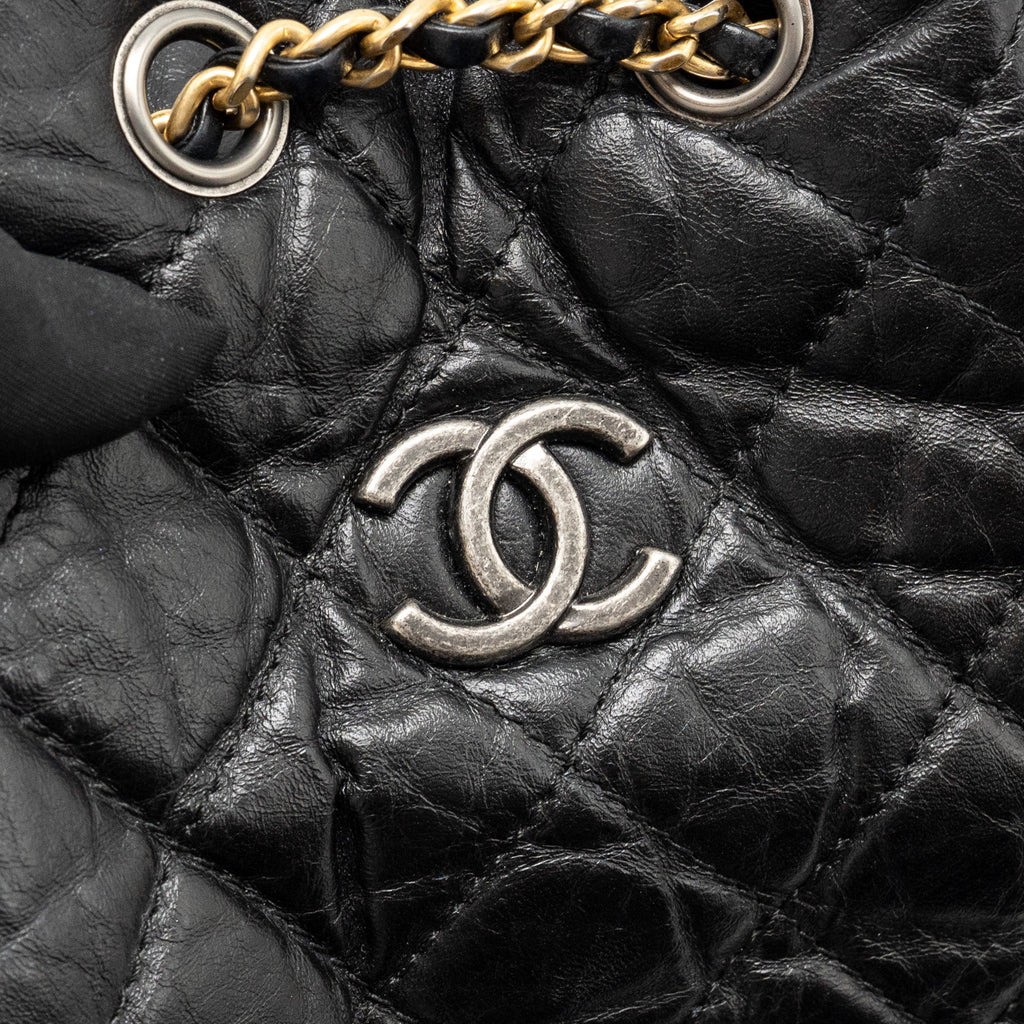 Chanel Gabrielle Backpack Aged Calfskin BLACK Multicolour Hardware