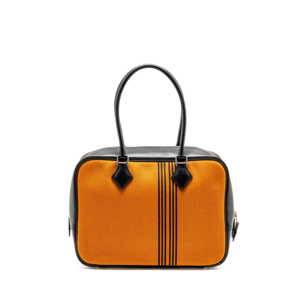 Hermes plume 28 fabric / leather orange / black SHW