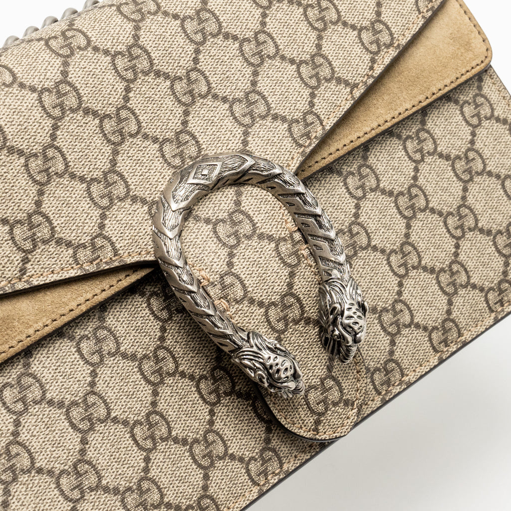 GUCCI DIONYSUS FLAP BAG SUEDE LEATHER / CANVAS BEIGE SHW