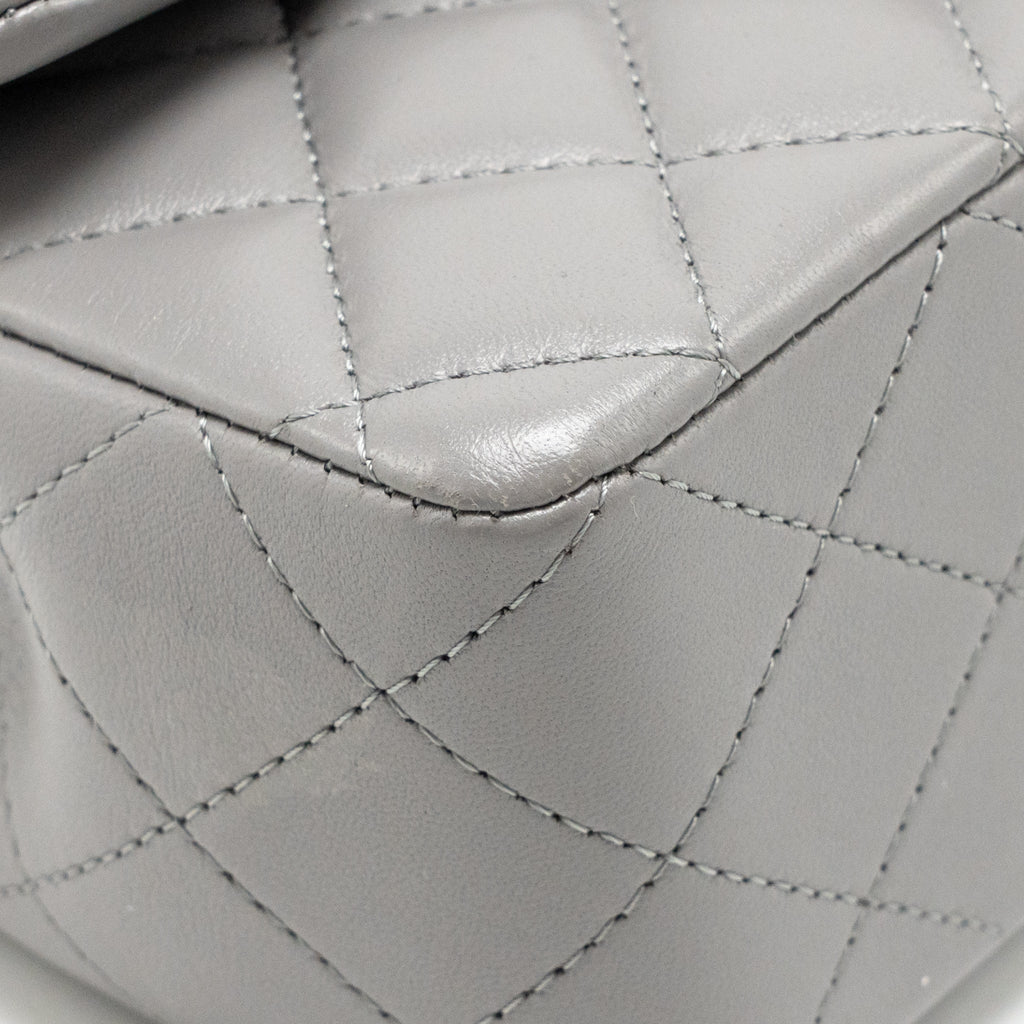 Chanel 22B Metal Top Handle Mini Rectangular Flap Bag Lambskin Grey GHW (Microchip)