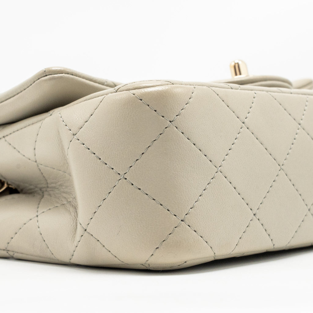 Chanel Mini Rectangular Flap Bag Lambskin Sage Grey LGHW (Microchip)