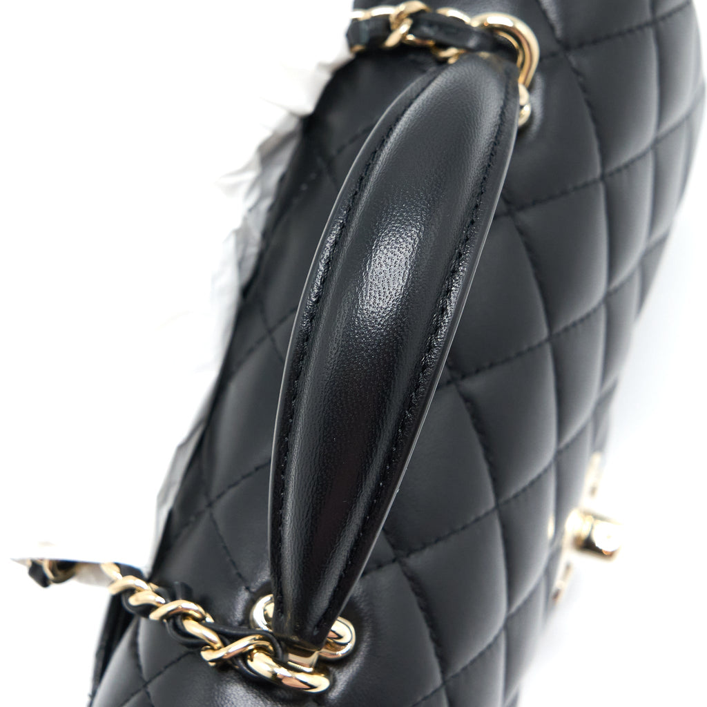 CHANEL TOP HANDLE MINI RECTANGULAR FLAP BAG LAMBSKIN BLACK LGHW (MICROCHIP)