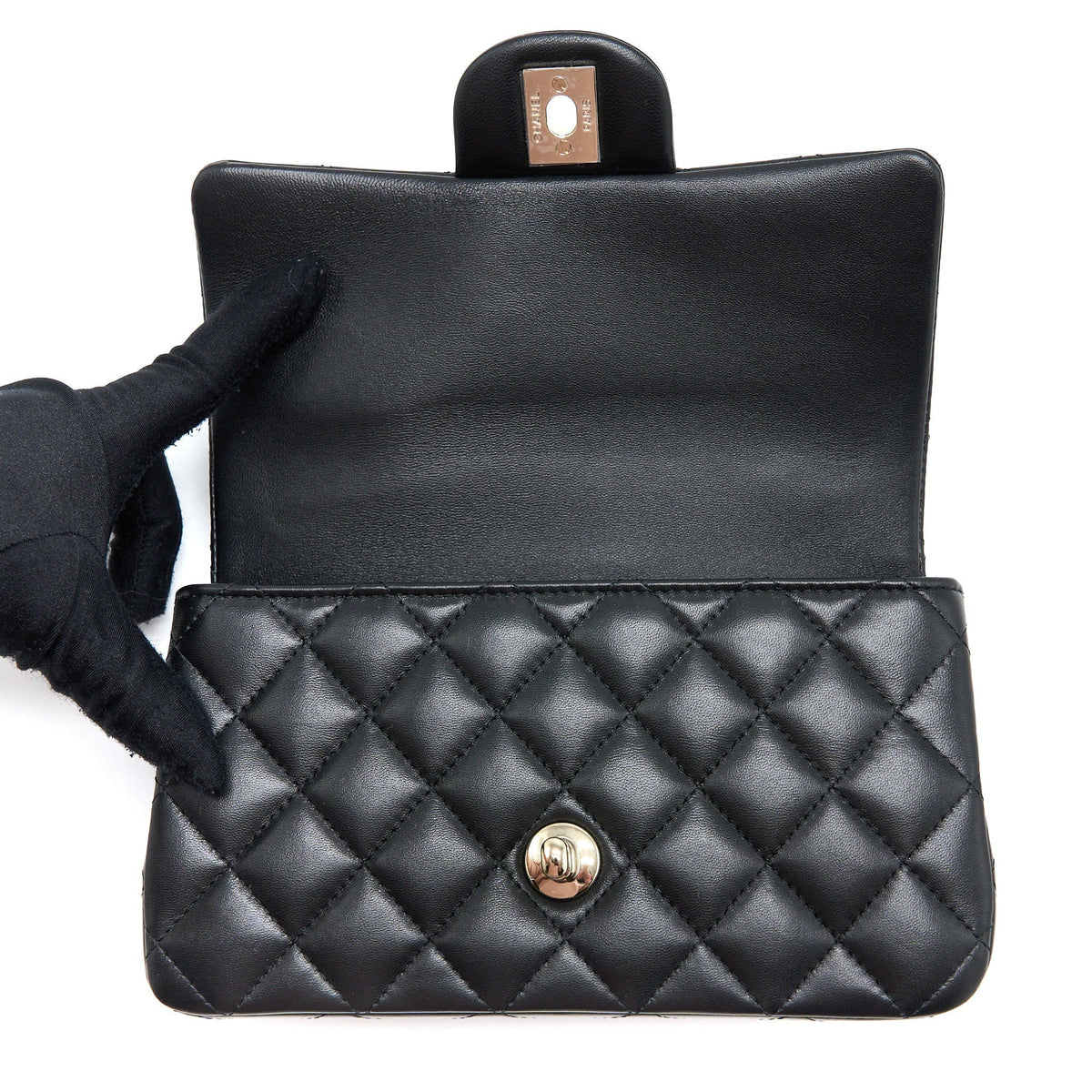 CHANEL TOP HANDLE MINI RECTANGULAR FLAP BAG LAMBSKIN BLACK LGHW (MICROCHIP)
