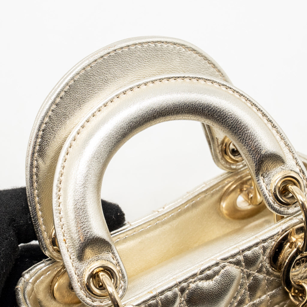 Dior Micro Lady Dior Limited Edition Heart Motif Cannage Lambskin Metallic Gold LGHW