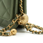 CHANEL 21B GREEN GHW PEARL CRUSH WALLET ON CHAIN