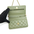 CHANEL 21B GREEN GHW PEARL CRUSH WALLET ON CHAIN
