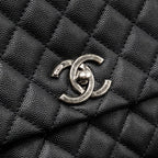 CHANEL MEDIUM COCO HANDLE CAVIAR/LIZARD HANDLE BLACK/BURGUNDY RUTHENIUM HARDWARE