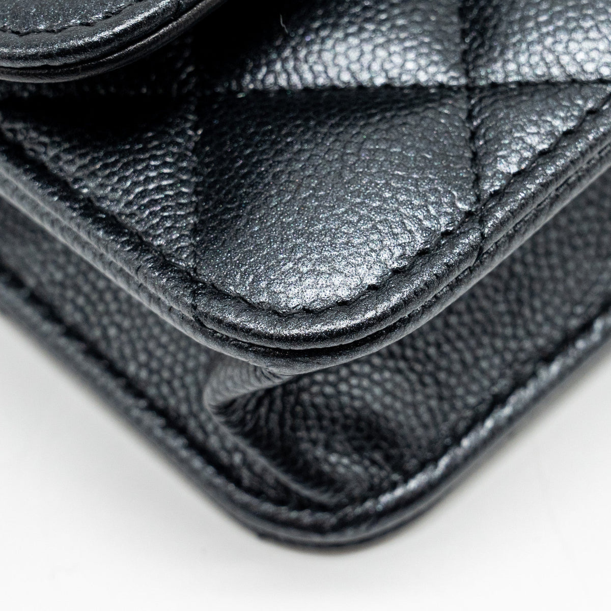 CHANEL 23B MINI FLAP WALLET WITH ADJUSTABLE CHAIN CAVIAR IRIDESCENT BLACK GHW (MICROCHIP)