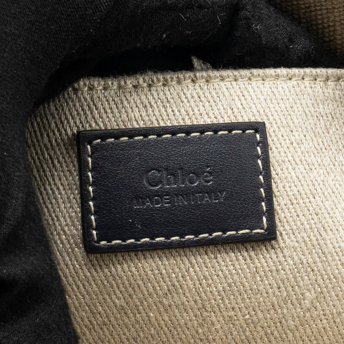 CHLOE WOODY MINI TOTE BAG CANVAS BEIGE/BLACK