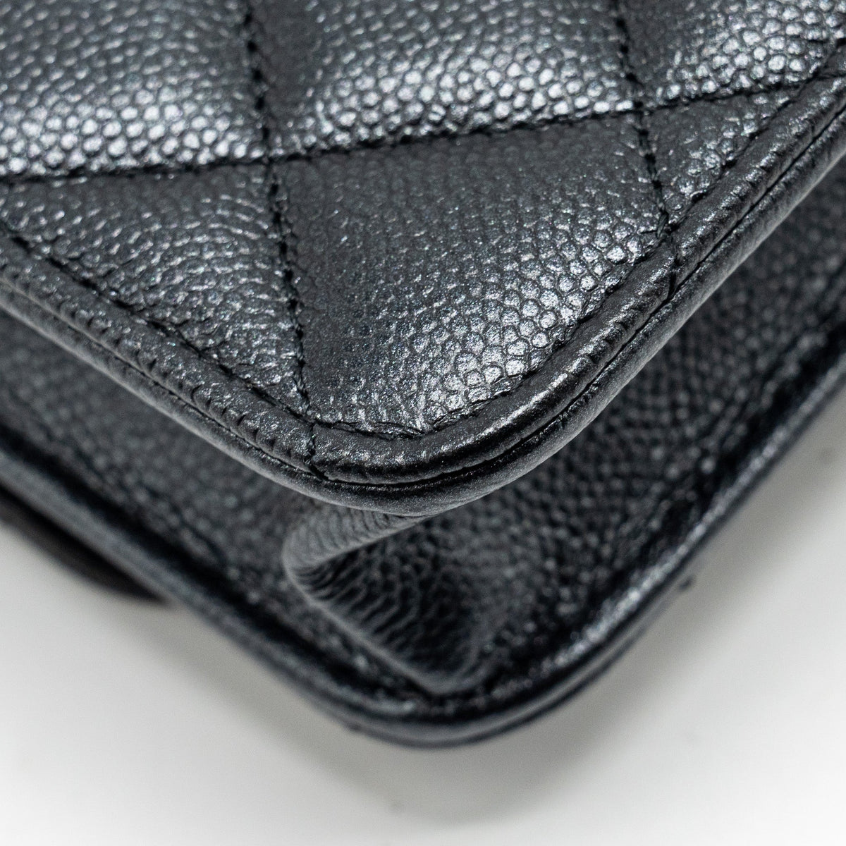 CHANEL 23B MINI FLAP WALLET WITH ADJUSTABLE CHAIN CAVIAR IRIDESCENT BLACK GHW (MICROCHIP)