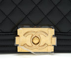 CHANEL SMALL BOY BAG CAVIAR BLACK BRUSHED GHW (MICROCHIP)