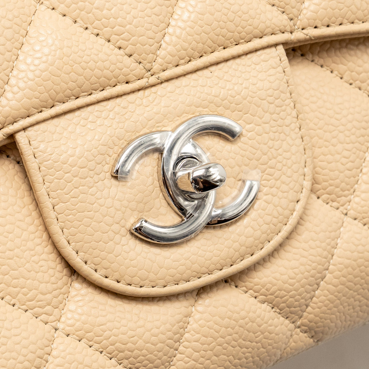 CHANEL JUMBO CLASSIC SINGLE FLAP BAG CAVIAR BEIGE SHW