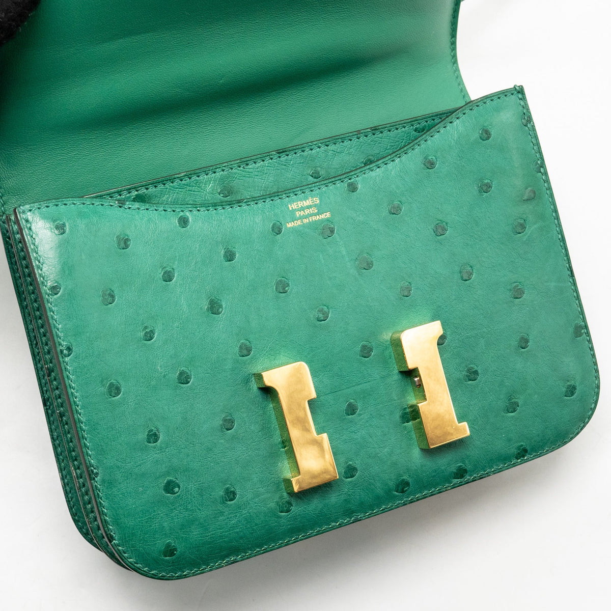 Hermes Mini Constance Ostrich Vert Vertigo GHW