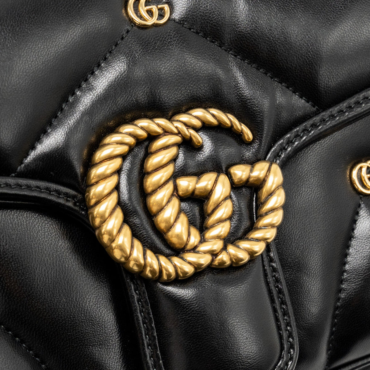 Gucci medium GG marmont studded matelasse shoulder bag lambskin black GHW