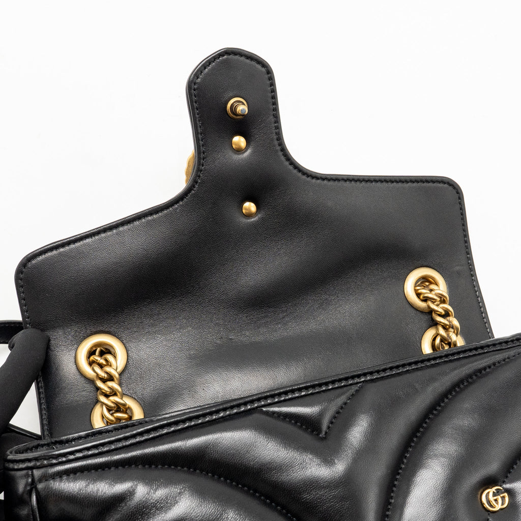 Gucci medium GG marmont studded matelasse shoulder bag lambskin black GHW