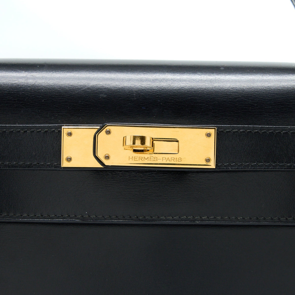 Hermes Vintage Kelly 28 Box Black GHW Stamp Circle R