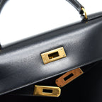 Hermes Vintage Kelly 28 Box Black GHW Stamp Circle R