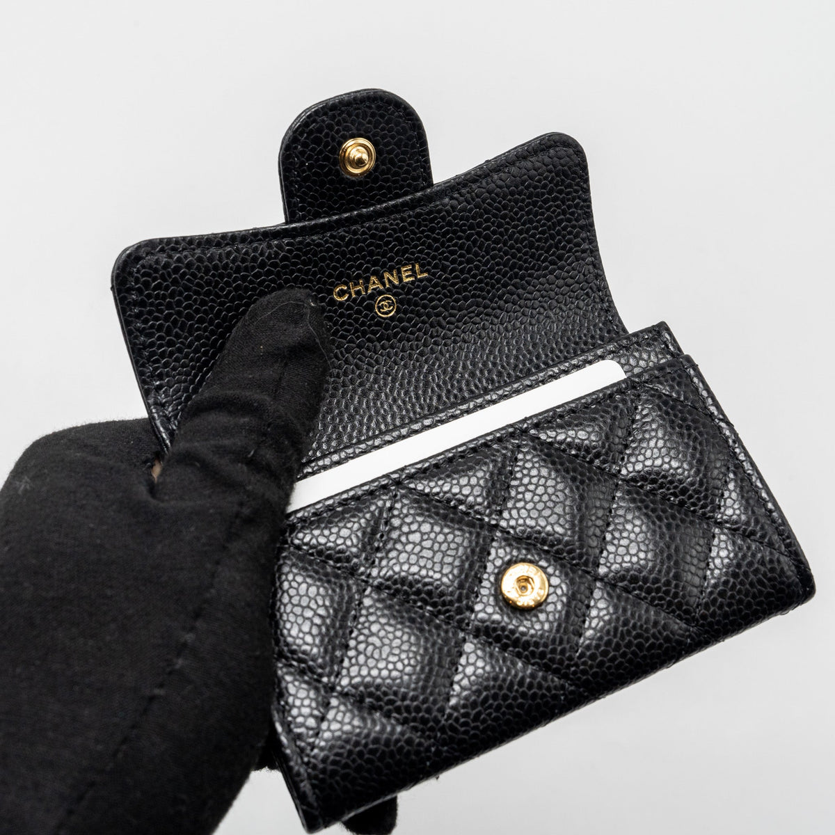 CHANEL CLASSIC FLAP CARD HOLDER CAVIAR BLACK GHW  (MICROCHIP)