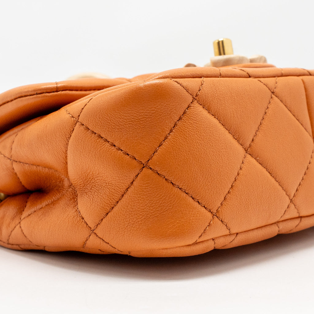 Chanel mini wenge wood flap bag metier d’art limited edition lambskin/wood orange GHW (microchip)