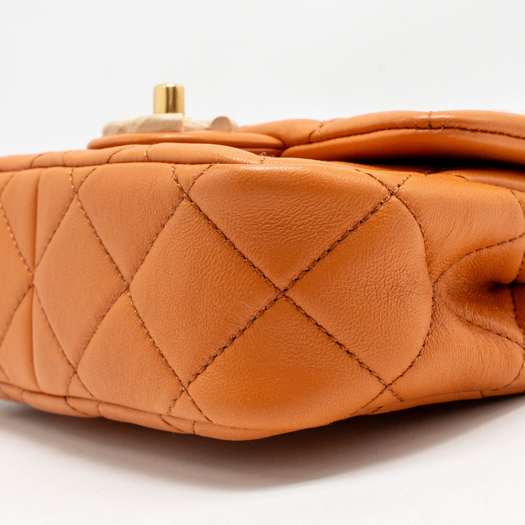 Chanel mini wenge wood flap bag metier d’art limited edition lambskin/wood orange GHW (microchip)