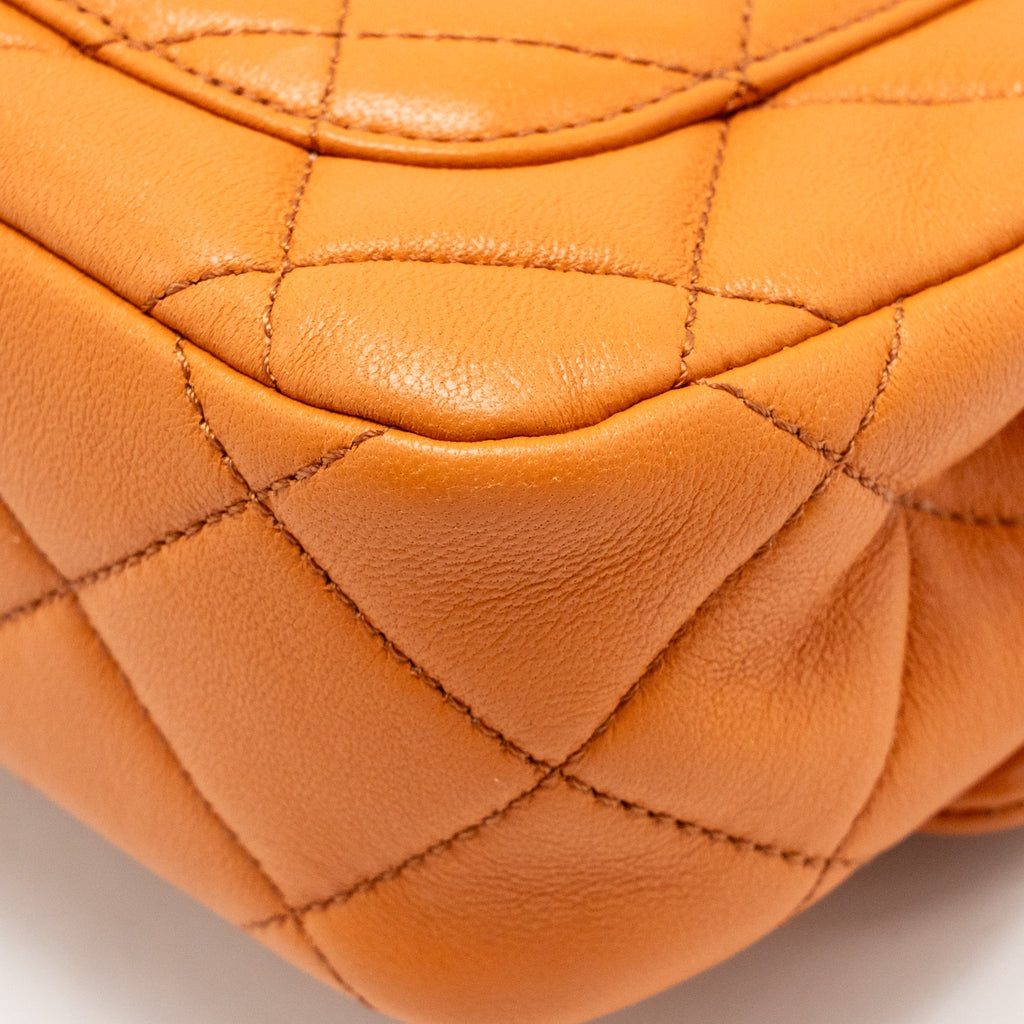 Chanel mini wenge wood flap bag metier d’art limited edition lambskin/wood orange GHW (microchip)