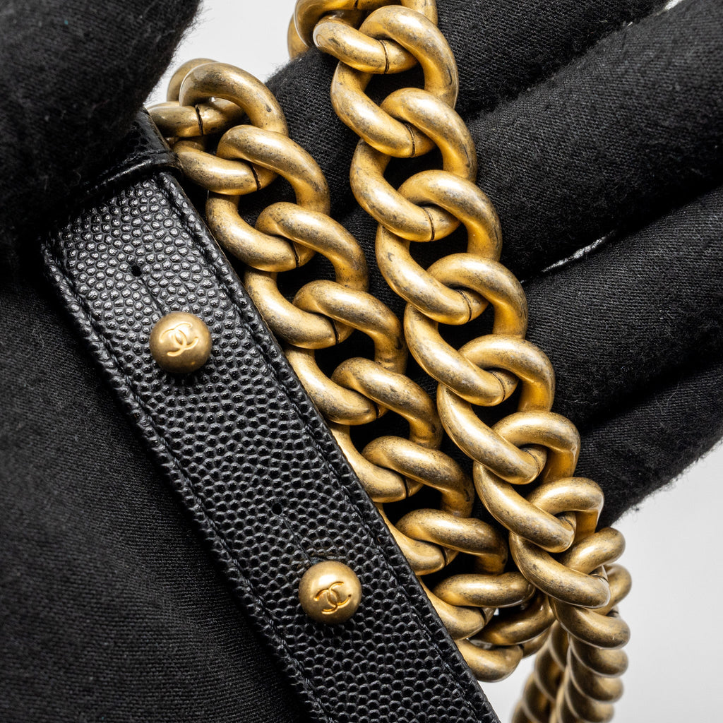CHANEL SMALL BOY BAG CAVIAR BLACK GHW(MICROCHIP)