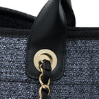CHANEL DEAUVILLE TOTE BAG TWEED DARK GREY / BLACK LGHW (MICROCHIP)