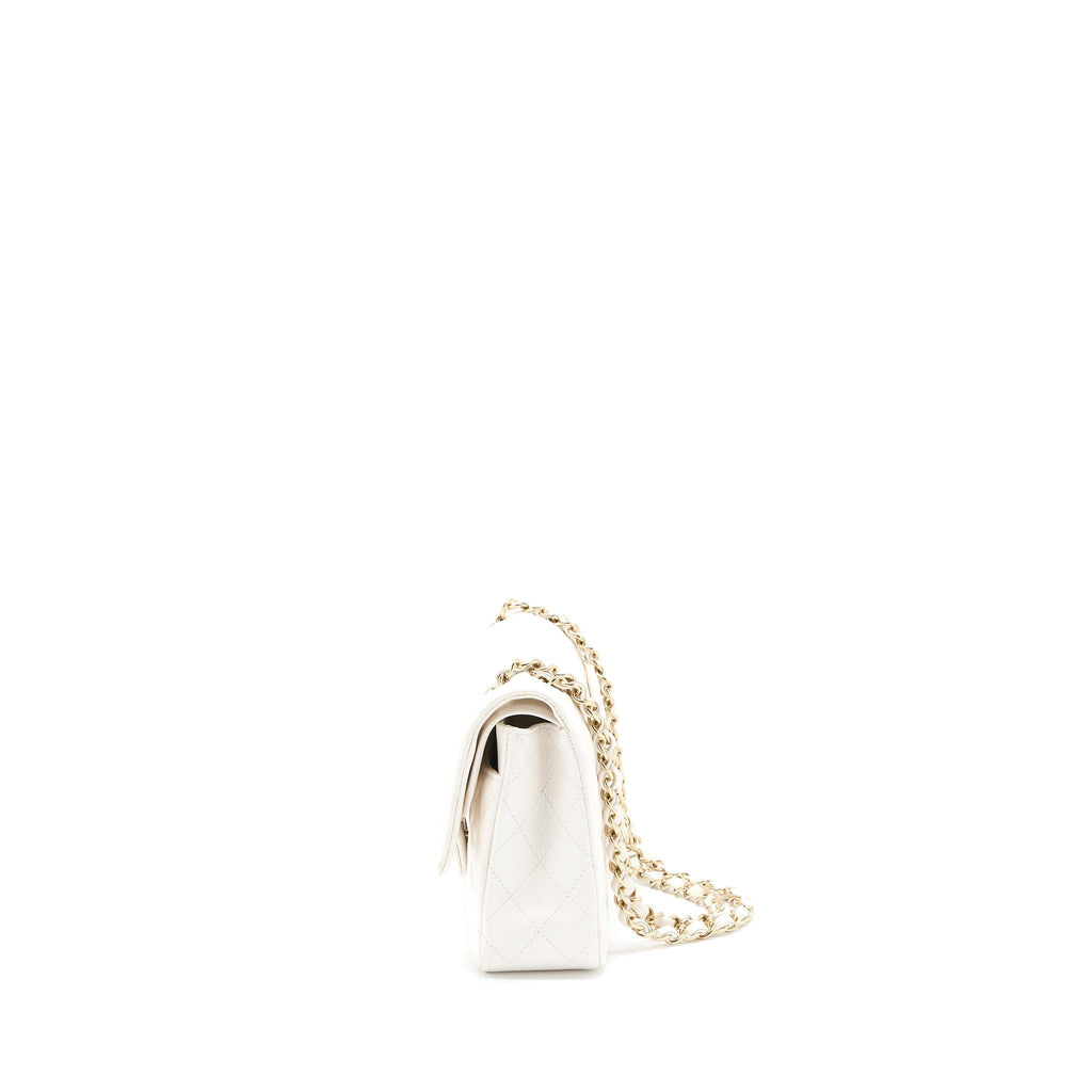 CHANEL MEDIUM CLASSIC DOUBLE FLAP BAG CAVIAR WHITE LGHW