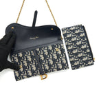 DIOR OBLIQUE JACQUARD SADDLE WALLET WITH CHAIN