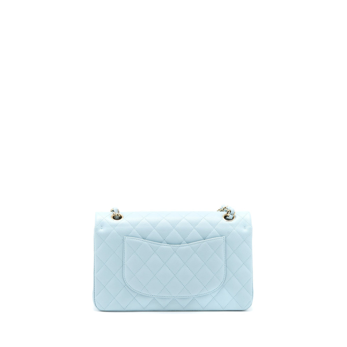 CHANEL MEDIUM CLASSIC DOUBLE FLAP BAG CAVIAR LIGHT BLUE LGHW (MICROCHIP)