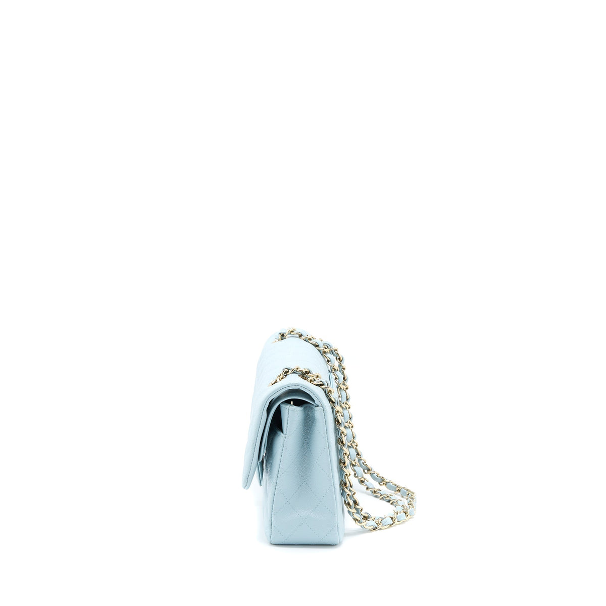 CHANEL MEDIUM CLASSIC DOUBLE FLAP BAG CAVIAR LIGHT BLUE LGHW (MICROCHIP)