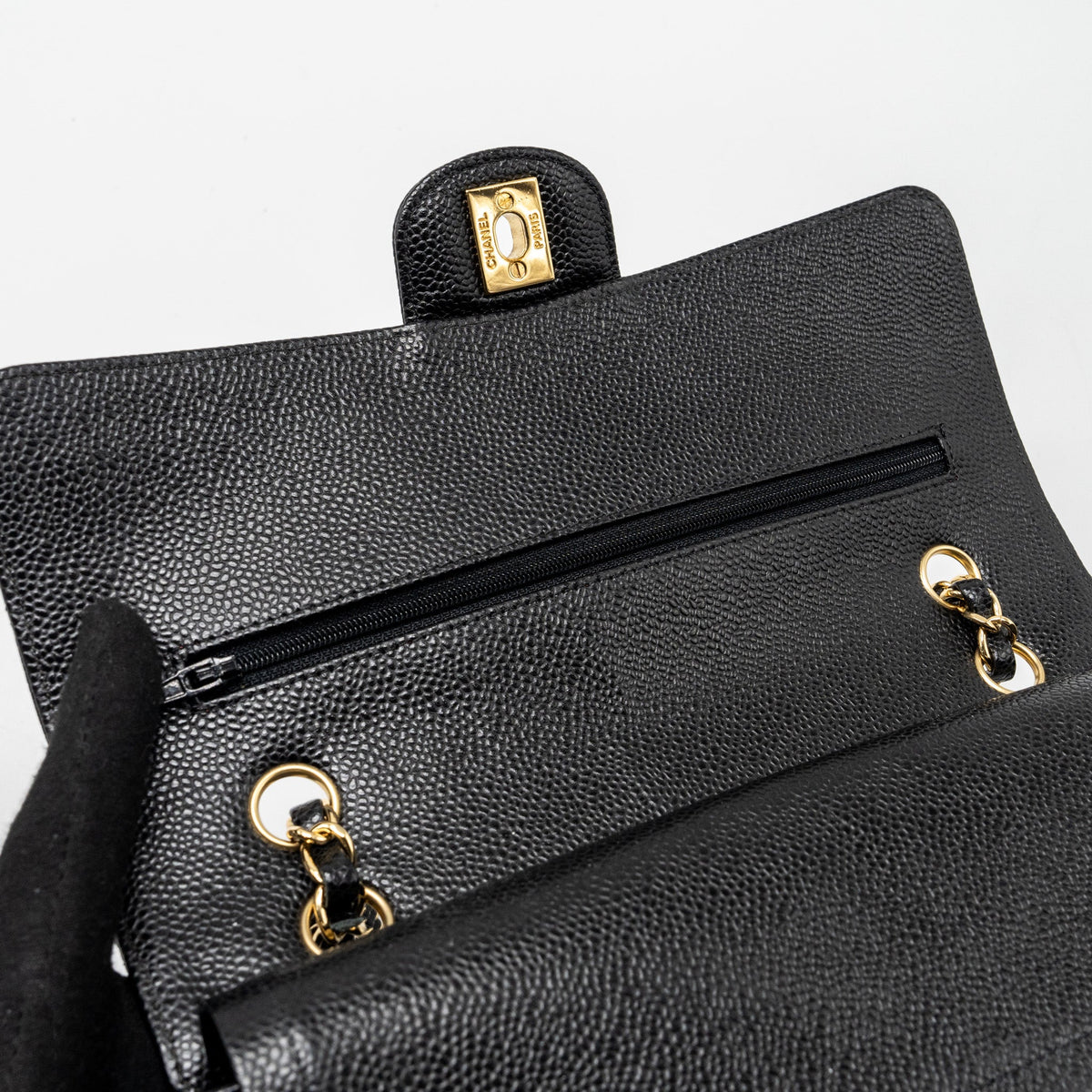 CHANEL MEDIUM CLASSIC DOUBLE FLAP BAG CAVIAR BLACK GHW
