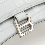 BALENCIAGA SMALL HOURGLASS BAG CROC-EMBOSSED CALFSKIN GREY SHW