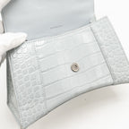 BALENCIAGA SMALL HOURGLASS BAG CROC-EMBOSSED CALFSKIN GREY SHW